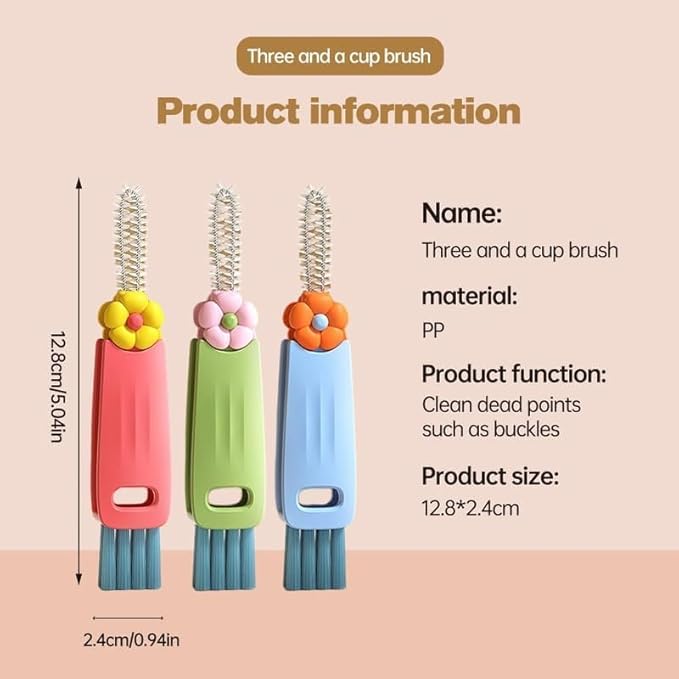 3 in 1 Cup Lid Gap Cleaning Brush Set, Multifunctional Insulation Bottle Cleaning Tools, Mutipurpose Tiny Silicone Cup Holder Cleaner, Home Kitchen Cleaning Tools