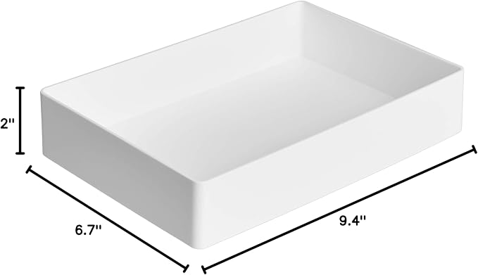 Amazon Basics Rectangular Plastic Desk Organizer with Storage Trays, Accessory Tray, Drawer Organizer, 9.4 x 6.7 x 2 inch, White (Pack of 2)