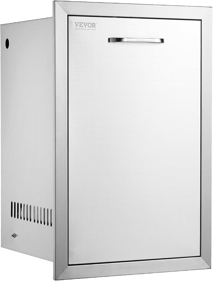 VEVOR Outdoor Kitchen Trash Drawer 16Wx22Hx16"D, Drawer, Stainless Steel Pull Out Trash with Handle, Outdoor Kitchen Cabinets Can Pull Out, BBQ Island Bin, Outside Trash Can Drawer