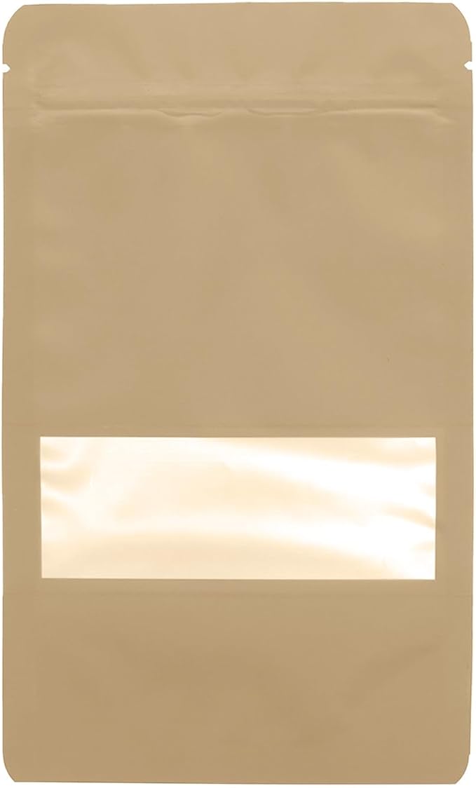 100PCS Foil Pouch Mylar Bags with Clear Window,ULIFESTAR Stand Up Sealable Bags with Tear Notches,Resealable for Food,Party Favors,Gift Packaging and Small Business(12 * 20cm/4.72 * 7.87",Gold)