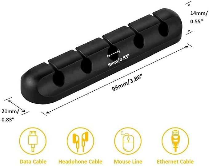 Cable Holder Clips 3 Pack, Cable Organizer for Desk, Cord Management Clips with 3/5/7 Slots, Silicone Cable Clips for USB Cables, Charging Cords, Power Cables, Office & Home – Black