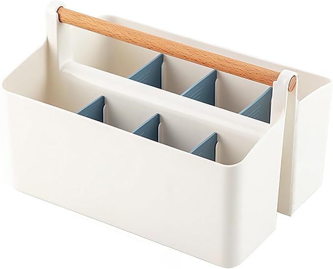Art Caddy Organizer with Handle, Marker Organizer, Art Supply Storage Organizer with Adjustable Dividers, Portable Storage Bin for Craft Supplies Colored Pencils Makeups Tools Pen Holder for Desk
