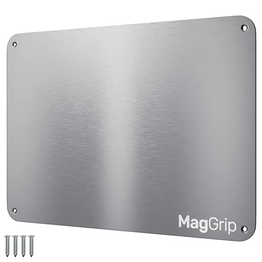 9 inches x 6.5 inches Stainless Steel Plate for Magnets, 3M Adhesive Back, Mounting Screws, Ideal for Magnetic Shelf, Spice Holders, Fridge Magnets. Mount Anywhere! (Silver, 1 Pack)