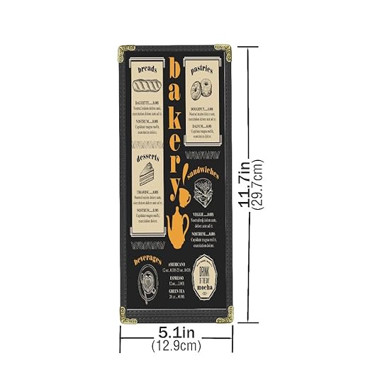 Goodsmart Restaurant Menu Covers - Black, 25 Pack, 4.25" x 11", 1-Page/2-View, Top-Loading Vinyl Menu Holders with Clear Sleeves, Double-Stitched Edge, Leather-Style Café Covers with Gold Corners