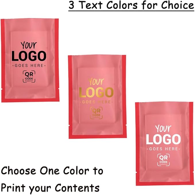 100PCS Customized Vacuum Heat Seal Bag,Open Top Packaging Bag with Clear Front,Single Color Printing for Logo/Text/QR Code (Red, 13 * 18CM/5.0"*7.1"-100PCS-One Color Print)