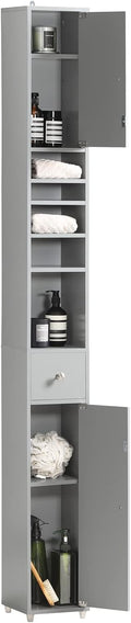 SoBuy Bathroom Storage Cabinet Adjustable Shelves, Tall Narrow, Gray | Freestanding Bathroom Organizer With Customizable Shelves, Fit Small Laundry & Bathroom Corners, BZR34-HG
