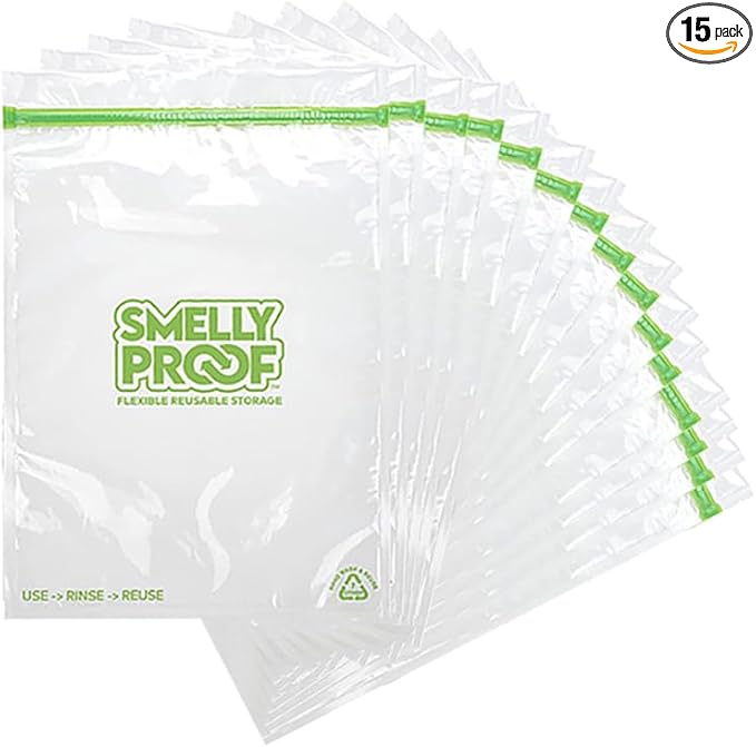 Smelly Proof Reusable Food Storage Bags, Reusable Freezer Bags, MADE IN USA, Dishwasher-Safe, BPA FREE, NO PEVA, XXL 3-mil, Extra Large Clear FLAT 2-Gallon 12” x 16”, 15-Pack