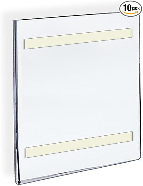 Azar Displays 122024 Self Adhesive Tape Clear Acrylic Wall Sign Holder Frame 5.5" W x 8.5" H - Portrait/Vertical, 10-Pack