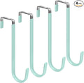 FYY Over the Door Hooks, Single-Hanger 4 Pack, Fits Doors 1.6" Green | Heavy Duty Metal, Hold 20lbs, Rubber-Coated, No-Drilling, for Bathroom Dorm, Hanging Towels Clothes Hats Bags Coats Wreaths