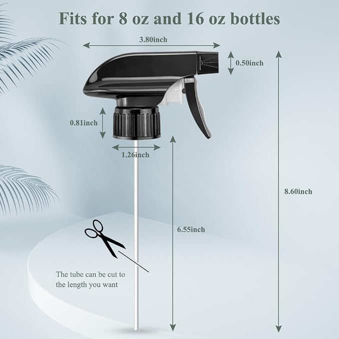 Wedama Spray Nozzle for 8 oz and 16 oz Glass Spray Bottles, Black Trigger Sprayers Replacement with Mist Stream Sprayer Adjustable Spray Bottle Nozzles - 4Pack