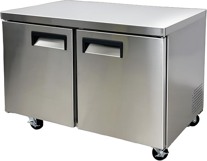 Commercial Undercounter Freezer, ETL 2-Door 47.1" W 12.1 Cu. Ft. Stainless Steel, 2 shelves, -8°F to 0°F, 115V/60HZ Restaurant CD-48UCF-2