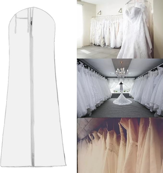DressGarment Bag, Dirt-Proof Suit Cover Bag with Zipper for Long Dresses, Wedding Dress Garment Bag, Clear Garment Bags for Long Bridal Gown Dress Storage(160cm)