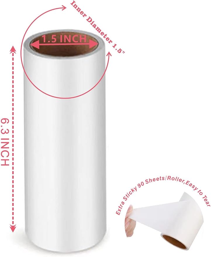 Lint Roller Refills for Pet Hair -1080 Sheets(12packs), 6.3 in Long,1.5 in Diameter,Extra Sticky for Clothes Dog &Cat Hair