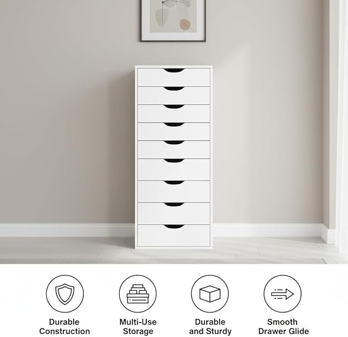 Slim Tall 9-Drawer File Cabinet for Small Offices – Narrow Office Storage Cabinet for Home Office, Modern Office File Cabinet Organizer for Cosmetics, Books.