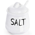 HAOTOP Salt Bowls with Lid and Spoon -12 oz Ceramic Salt Cellar, Salt Containers, Spice Box for Counter, Farmhouse Kitchen Decor, White