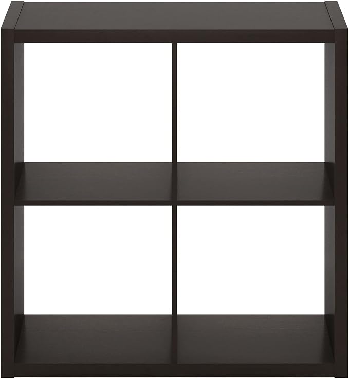 Furinno CUBICLE 4-Cube Book Shelf, Extra Thick Frame Bookshelf, Dark Oak | 14.6" x 30" x 30", Reversible Bookcase with Open Back, for Living Room, Bedroom, Home Office
