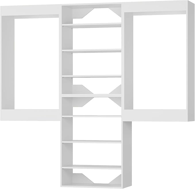 Modular Closet, 96" Wide Organizer with Hanging & Towers, Wood Tower Storage for Walk-in Closets, Wall-Mounted Wardrobe, Bedroom, White
