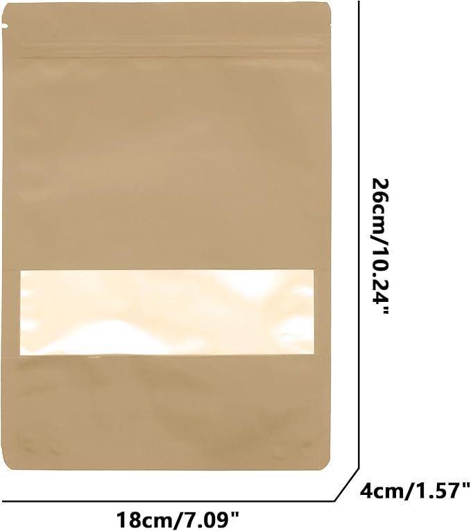 50PCS Foil Pouch Mylar Bags with Clear Window,ULIFESTAR Stand Up Sealable Bags with Tear Notches,Resealable for Food,Party Favors,Gift Packaging and Small Business(18 * 26cm/7.09 * 10.24",Gold)