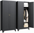 Letaya Armoire Wardrobe Closet,20" Deep Metal Wardrobe Cabinet with Doors and Shelves,Hanging Rod Clothing Storage Cabinets for Home RoomBlack