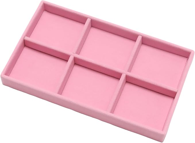 Velvet Jewelry Trays for Drawers, Pink Stackable Jewelry Drawer Organizer Inserts, Ring Earring Necklace Bracelet Holder Organizer Storage Display Tray with Removable Dividers, 6 Grids