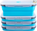 Collapsible Food Storage Containers with Airtight Lid & Air Vent, 40.5 oz, Kitchen Stacking Silicone Collapsible Meal Prep Container Set for Leftover, Microwave Freezer Dishwasher Safe, Blue, Set of 4
