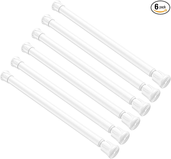 6 Pack Spring Tension Curtain Rod 8 to 12.5 Inch, DIY Mini Tension Rods No Drill for Slim Window Cupboard Closet Sidelights, White