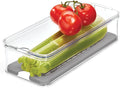 iDesign Crisp Produce Plastic Refrigerator and Modular Stacking Pantry Bin with Lid and Removable Inner Basket, Perfect for Washing Vegetables, Fruit, Lettuce, BPA Free 15.72" x 6.32" x 3.76" | Drain Tray, For Fruits & Veggies, Clear