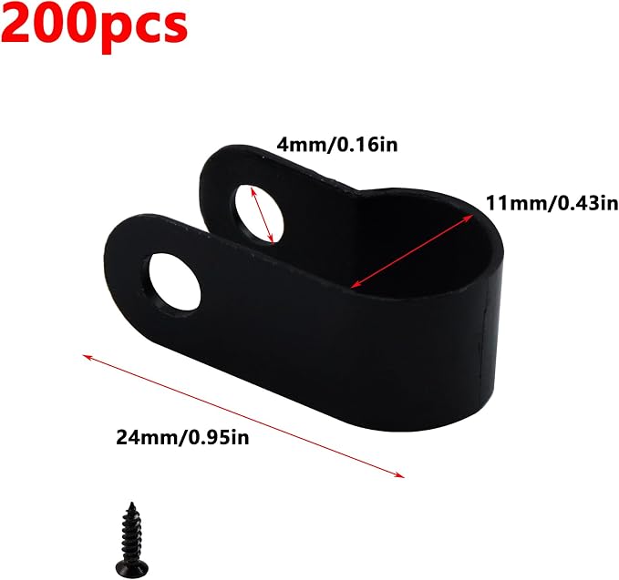 Antrader Nylon Plastic R-Type Cable Clamps,3/8" Clamps Fasteners Assortment | Black Cable Clips with Screws for Wire Managemen,Office,Garage