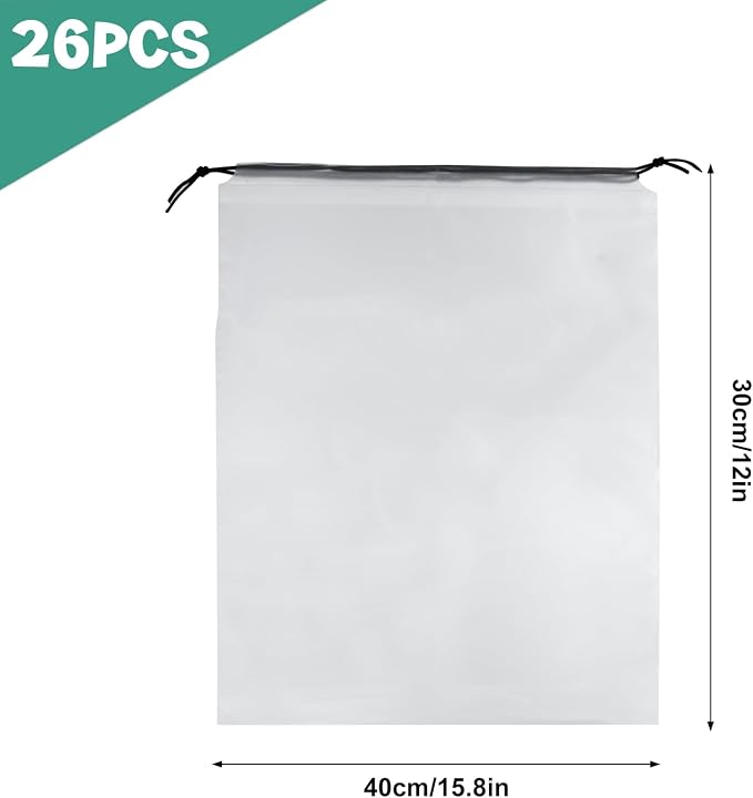 26 Pcs Shoe Bags for Travel，PLULON Clear Drawstring Travel Shoe Bags for Packing Waterproof Dustproof Shoes Organizer Pouch Travel Accessories Shoe Storage Bag for Women Men Portable Travel Essentials