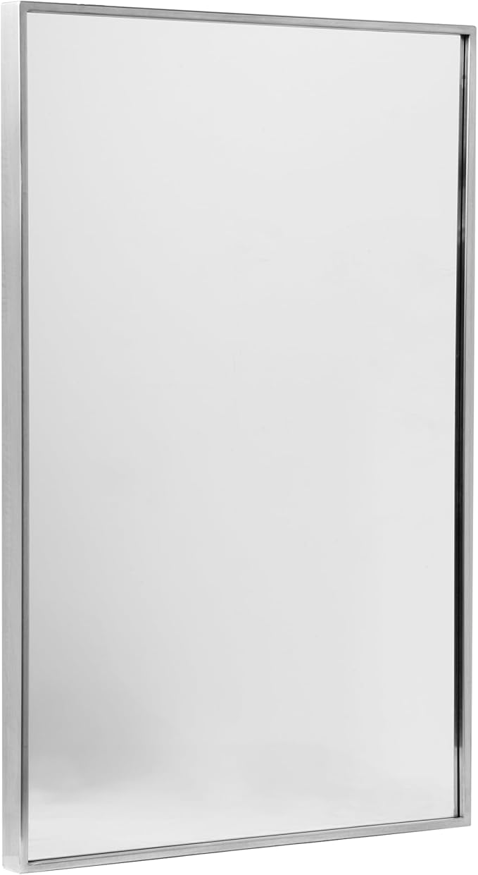 Head West Spectrum Modern Rectangular Mirror 22" x 34", Brushed Nickel Finished Stainless Steel Framed Bathroom Mirrors for Over Sink and Living Room and Entry Way