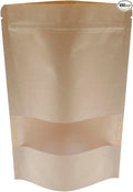 Kraft Paper Zipper Pouches,ULIFESTAR Kraft Stand Up Zip Lock Pouch Bags,100PCS Resealable Bag with Transparent Window and Tear Notch Resealable Bag for Small Business HomeUse,7"*10.2"(18 * 26cm+4cm)