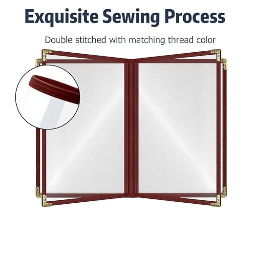 Goodsmart Restaurant Menu Covers – 25 Pack Burgundy 6-View Booklet 8.5" x 14", Side-Loading Vinyl & Plastic Menu Holders, Clear Menu Sleeves, Leather-Style Café Covers with Gold Corners