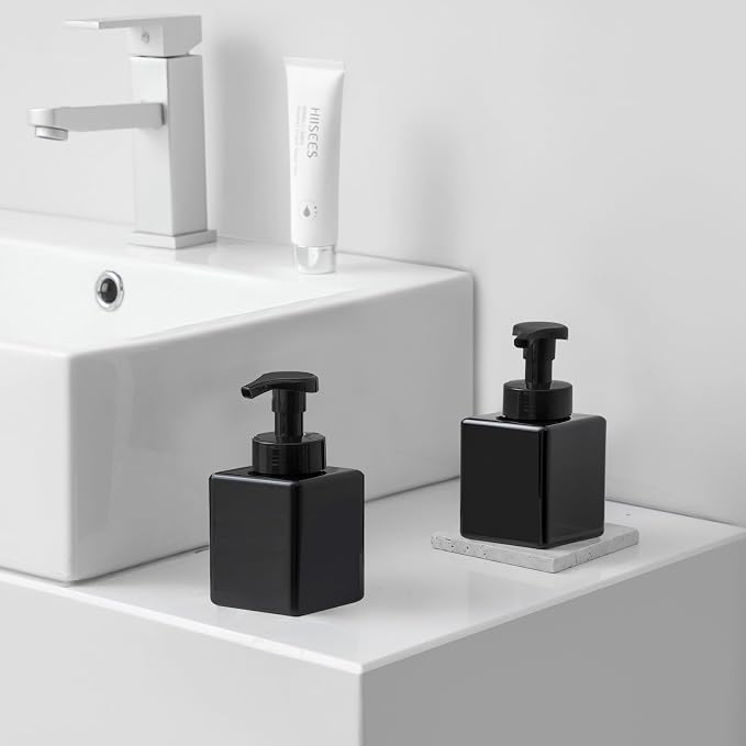 Foaming Soap Dispenser, 9oz Plastic Refillable Pump Bottle, 2 Pack, Black | Hand Dispenser for Liquid Soap, Shampoo & Body Wash – Saves Soap with Rich Foam, Reusable, Easy to Refill, BPA-Free