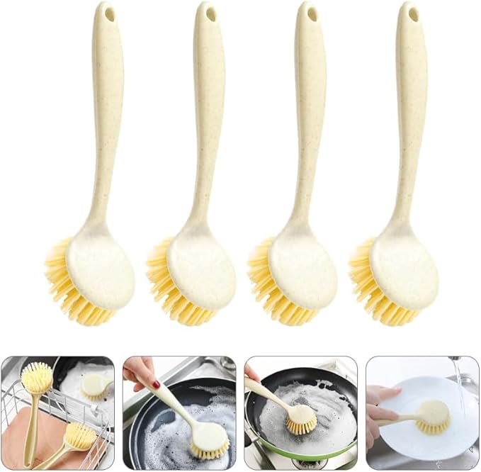 Uonlytech Kitchen Dish Scrubber Brush Long Handle Durable Pan and Sink Cleaner with Hanging Hole Multipurpose Lightweight Stove Cleaning Tool for Home