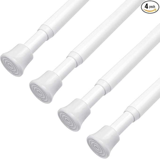 KXLife Spring Tension Rods for Windows Adjustable 28-48", 4Pcs, White | No Drilling, Tool-Free Spring Fit, Non-Slip Ends, Ideal for Shower, Kitchen, Wardrobe, Doorway