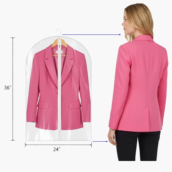 36” All Clear Garment Bags for Women Suit Bags - PEVA Waterproof Suit Cover with Zipper for,Hanging Clothes, Coats - Durable Dresser for Closet Storage, Dustproof & Moisture Resistant - 36”/12 Pack