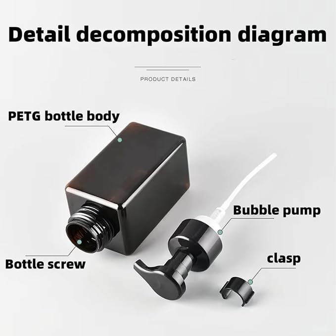 2Pcs Foaming Soap Dispenser, 450ml(16oz) Refillable Modern Square Pump Bottle for Shampoo, Body Wash, Liquid Soap, PETG Plastic Empty Soap Dispenser for Kitchen, Bathroom, Hospital (Brown)