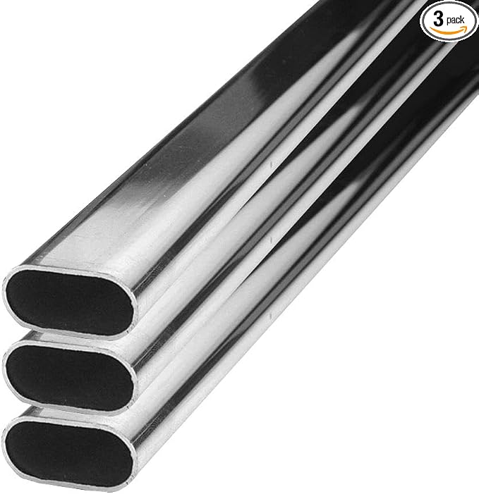 Outwater 8 FT Long Heavy Weight Steel Oval Closet Rods - 1-1/8" (30mm) x 9/16" (15mm), Premium Chrome Finish, Set of 3, Durable and Stylish