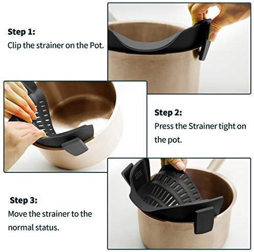 AUOON Clip On Strainer Silicone for All Pots and Pans, Pasta Strainer Clip on Food Strainer for Meat Vegetables Fruit Silicone Kitchen Colander (Purple)