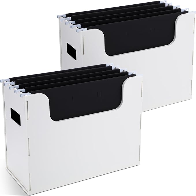 2 Pcs Portable Desktop File, Side Handles, Filing Organizer, Hanging File Folders, Letter Size for Schools Office Home (White)
