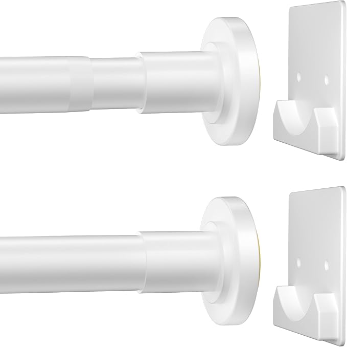 CorkLatta White Shower Curtain Rod,1 Inch Diameter Stainless Steel Adjustable Spring Tension Rods 32 to 68",with Holders,Anti-Slip,Curtain Rods No Drilling(1 Pack)