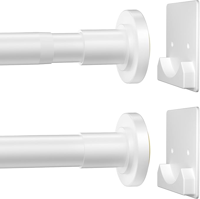 CorkLatta White Shower Curtain Rod,1 Inch Diameter Stainless Steel Adjustable Spring Tension Rods 32 to 80",with Holders,Anti-Slip,Curtain Rods No Drilling(1 Pack)