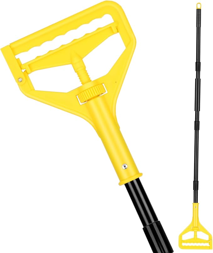 VOUBIEN Commercial Mop Handle Heavy Duty,58" Industrial Mop Stick,Wet Mops Head Replacement Holder for Professional/Industrial Floor Cleaning, Yellow