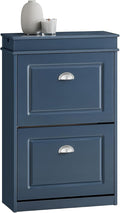 Haotian Slim Shoe Cabinet | Shoe Storage Cupboard Organizer Unit for Entryway 2 Flip-Drawers, Hallway and Bedroom Navy FSR78-B