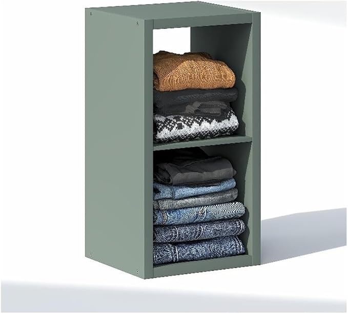 Furinno Cubic Extra Thick 2-Cube Closet Organizers and Storage, Sage Green | 14.6 x 16 x 30 in, Open Shelf Closet Storage, Closet Organizer, for Wardrobe, Bedroom, Living Room