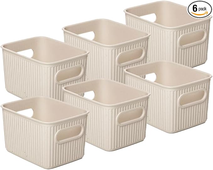 Superio Eco-Friendly Decorative Plastic Basket Open Home Storage Bins Organizer Baskets, Small (6 Pack) Container Boxes for Organizing Closet Storage Bins for Shelves Drawer Shelf 1.5 Liter