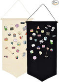 Winmany Wall Hanging Brooch Jewelry Storage Case Canvas Display Stand Enamel Pin Display Banner Holder Earrings Necklace Glitter Pin Collection Organizer (Black+White)