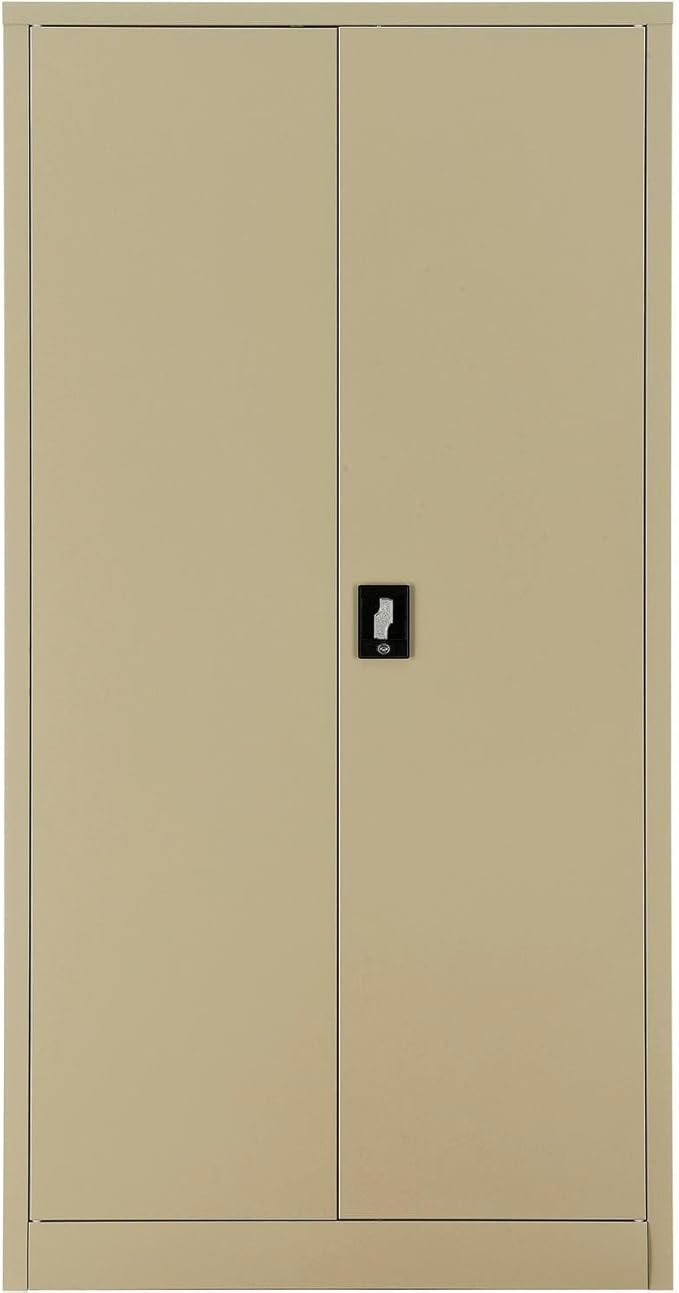 Global Industrial Wardrobe Storage Cabinet with Garment Rod, Steel Construction, Recessed Handle with Keyed Lock, 300 lbs Shelf Capacity, 36" W x 18" D x 72" H, Tan, Easy Assembly
