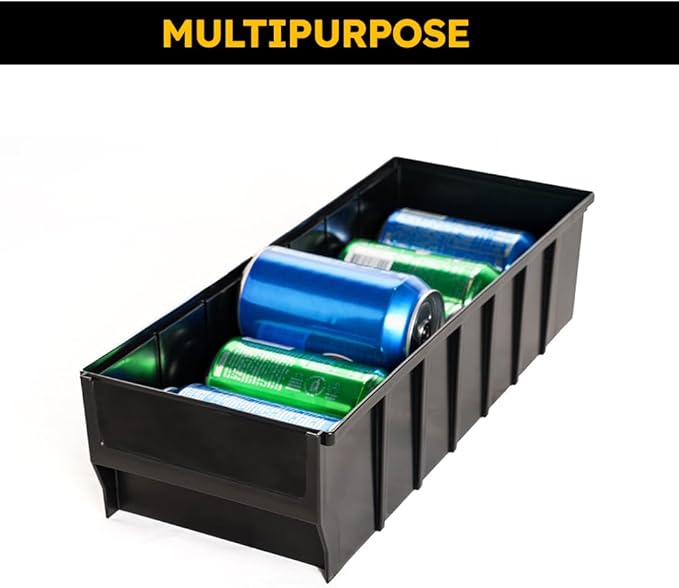 Storage Bin, Multibox RK401606 With 4 Dividers, Drawer Organizer, Multipurpose Plastic Stacking Container, Black, 16x4x6 Inches, Medium Size, 12 pack