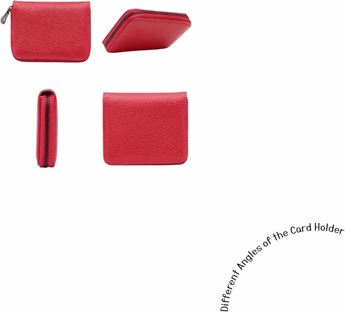 Genuine Leather Credit Card Holder, Wallet Case, Bank Card Case, RFID Blocking Secure Card Case, ID Case, Organizer Zipper Wallet 1 Pcs - Rose